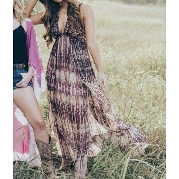 Free People Freyja Fringe Maxi Dress Medium Boho Fairy Strappy V Neck Whimsy - Picture 2 of 16
